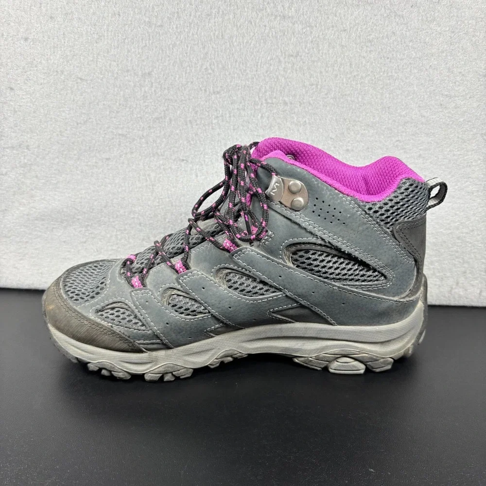 Merrell Kids Girls Moab 3 Mid Waterproof Hiking Boots Size 5W Wide Gray Pink